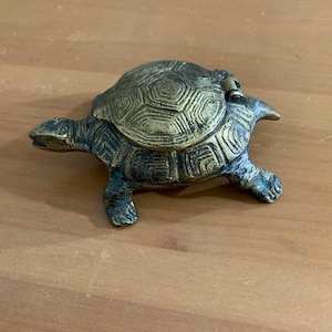 Caja de tortuga de latón con concha abatible - Caja de recuerdos vintage