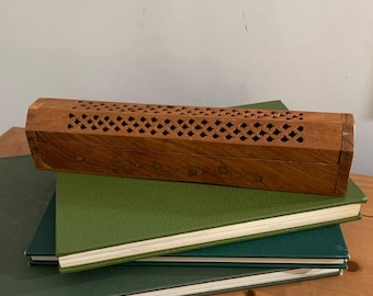 Soporte para quemador de incienso vintage, caja de madera de sheesham y cenicero.