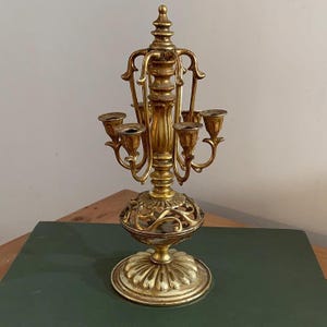 Ornate Brass Candelabra – Vintage 6-Arm Mid-Century Hollywood Regency Candle Holder, Tablescaping Decor
