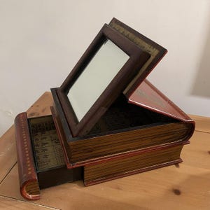 Vintage Asian Wooden Jewelry Box with Mirror and Hidden Drawers – Red Dragon and Phoenix Design