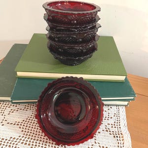6 Vintage Berry or Dessert Bowls - Avon Ruby Red, Cape Cod Cranberry Glass, 1876