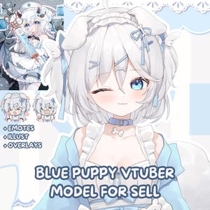 LIVE 2D Model Blue Puppy Maid Vtuber Model for Sell [Premade Vtuber Model/YouTube Twitch Stream/FULLY RIGGED/Ready to use/Vtube Studio]