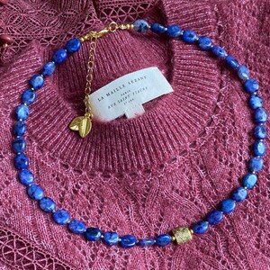 Handmade elegant lapis and gold accents beaded necklace