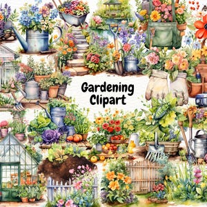 Gartenarbeit Clipart, Gartengeräte Clipart, Frühlingsgarten Grafiken, Gartenblumen Png, Gartengeräte Png, sofortiger digitaler Download