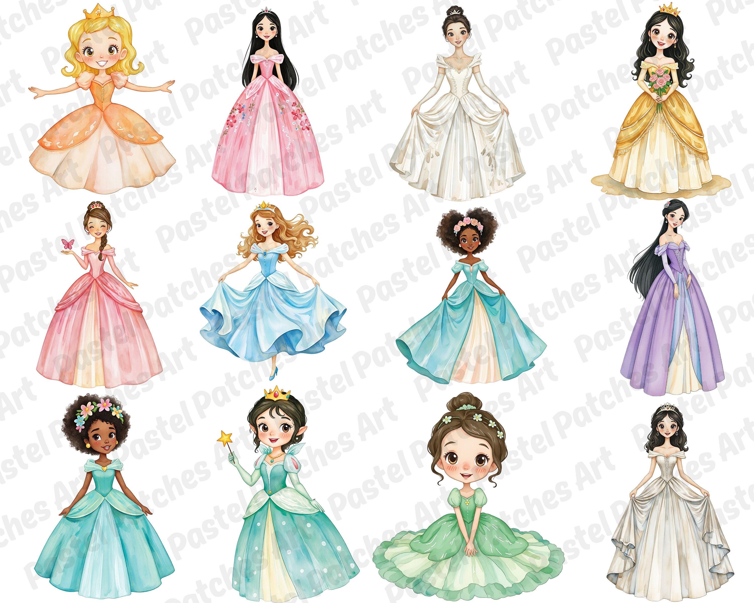 45+ Fairytale Princess PNG Bundle, Watercolor Fantasy Princess Clipart ...