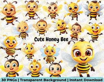 Cute Watercolor Bee Clipart, Baby Bumble Bee PNG, Sweet Honey Bee Sublimation for Baby Shower & Nursery Decor