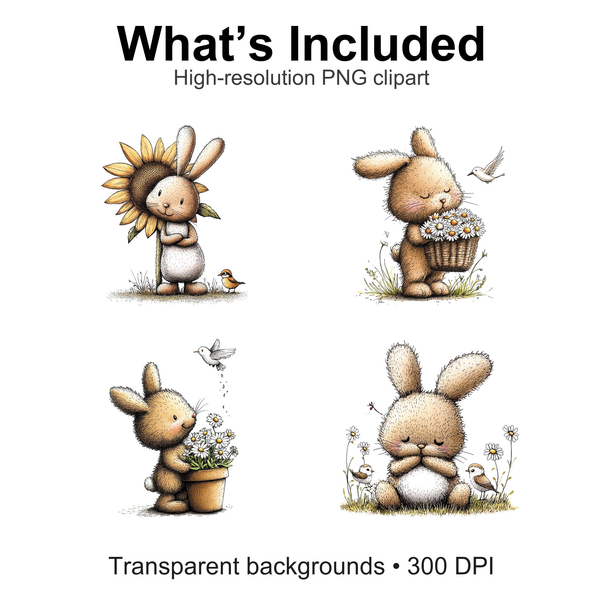 Spring Bunny Icon 35 Whimsical Spring Bunny PNG Bundle | Cute Easter Bunny Clipart ...