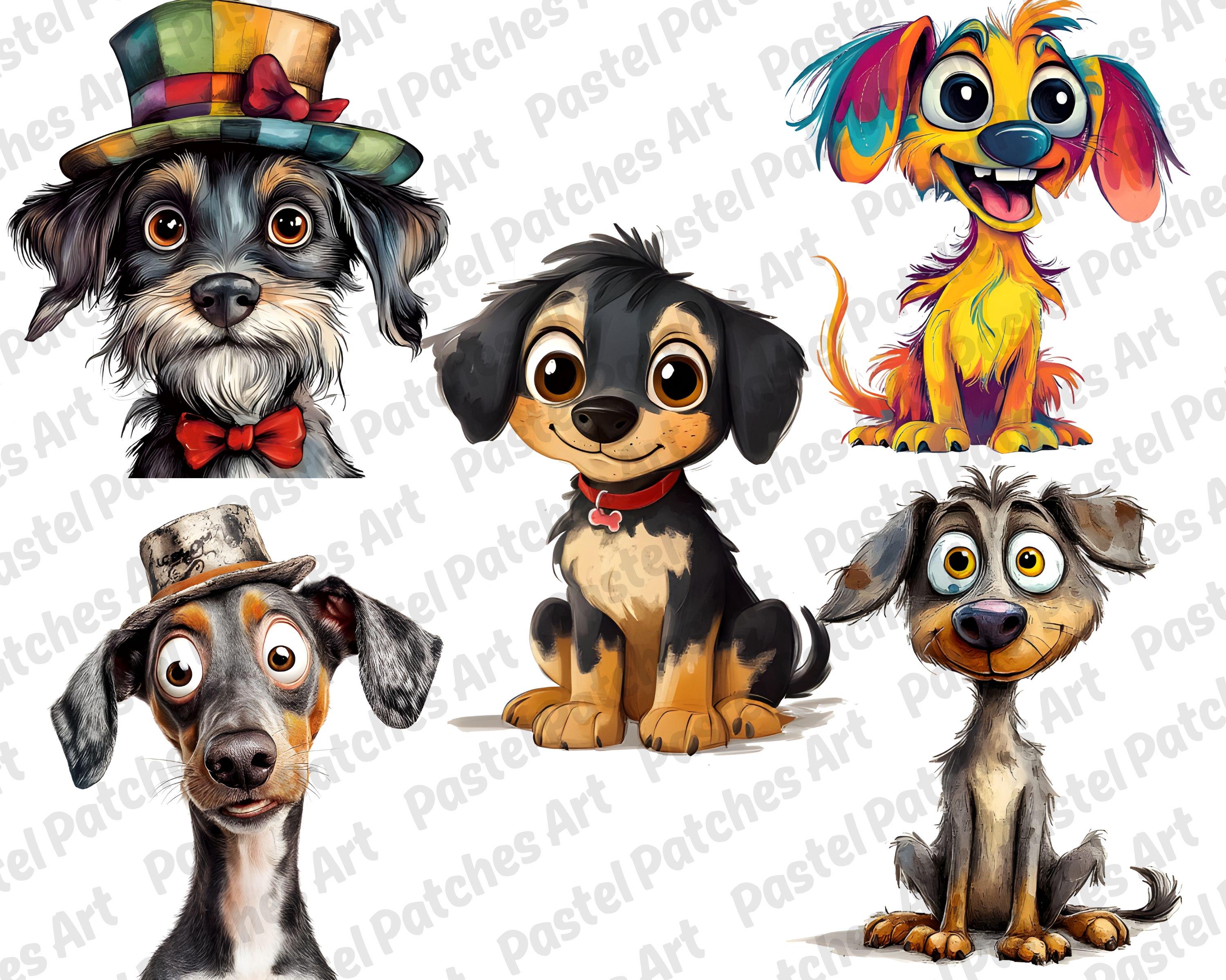 Quirky Dog Clipart PNG Bundle, Funny Pets Dog Clipart, Whimsical Dogs ...