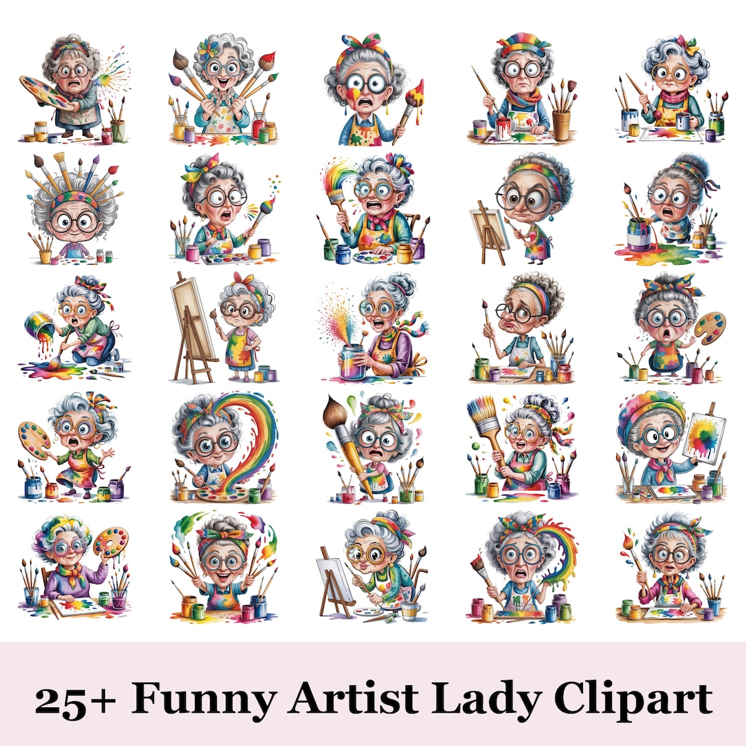 Funny Artist Lady Clipart Bundle • Cute Quirky Creative Woman PNG ...
