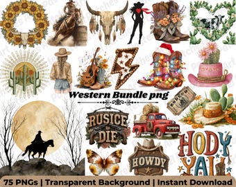 Retro Cowgirl PNG Bundle, Western Graphic Tee Designs for Sublimation, Cowboy Clipart, Howdy Rodeo Art, Country Shirt Graphics