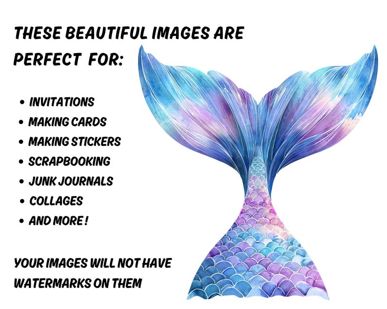 Cute Mermaid Clipart Bundle | Whimsical Watercolor Mermaid PNG ...