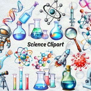 Clipart de ciência, clipart de laboratório, clipart de química, clipart espacial, adesivos científicos Goodnotes, gráfico de professor cientista, clipart de aula de ciências