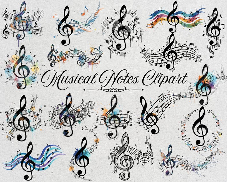 Musical Notes Clipart Bundle 45+ PNG | Watercolor Music Symbols | Sheet ...