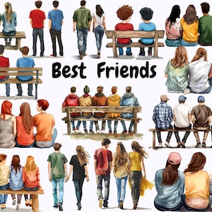 Watercolor Best Friends Clipart, Soul Mate PNG, Sisters, Friends PNG, Cute Friendship Clipart, Besties PNG, Boy & Girl Clipart, Sibling Png