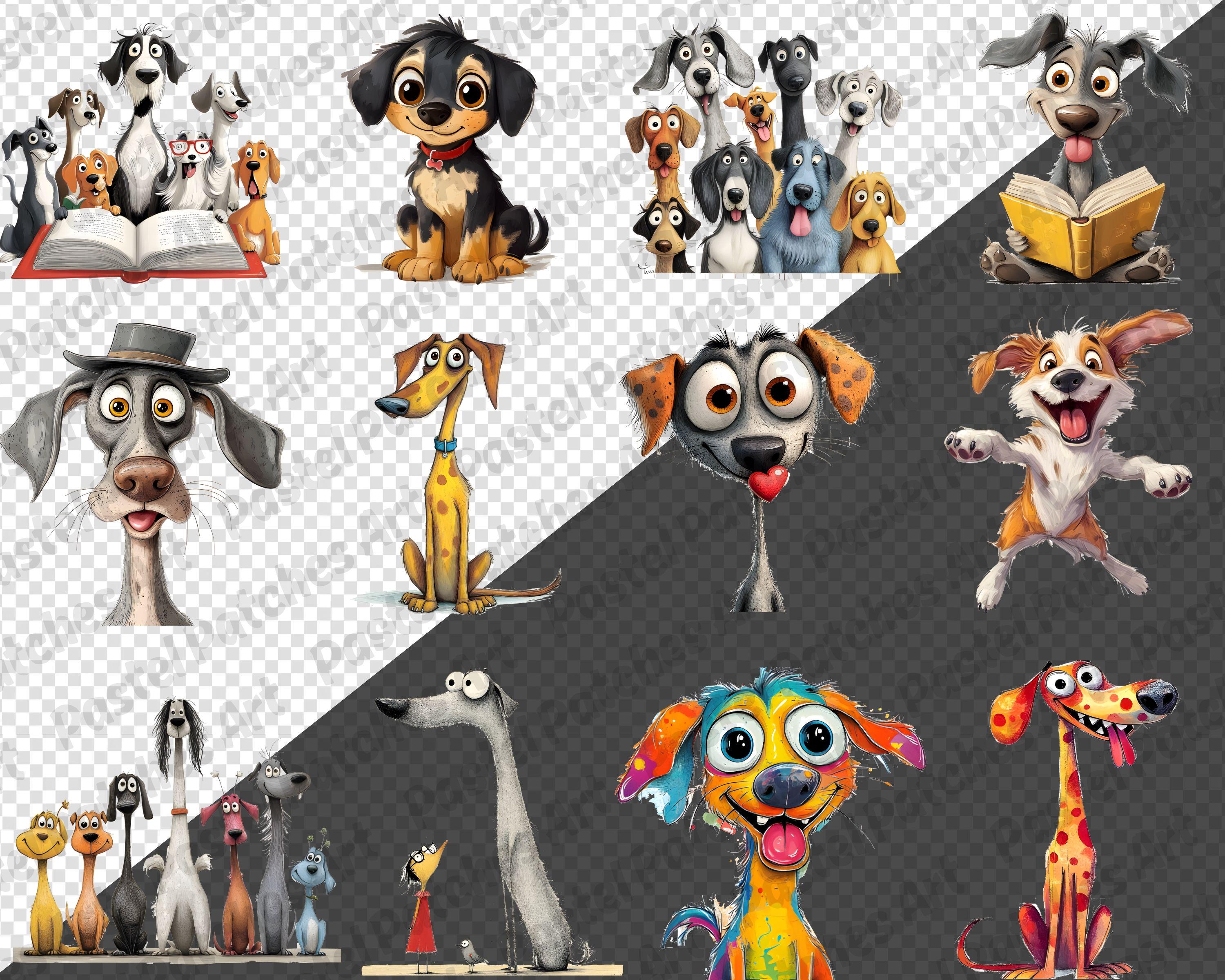 Quirky Dog Clipart PNG Bundle, Funny Pets Dog Clipart, Whimsical Dogs ...