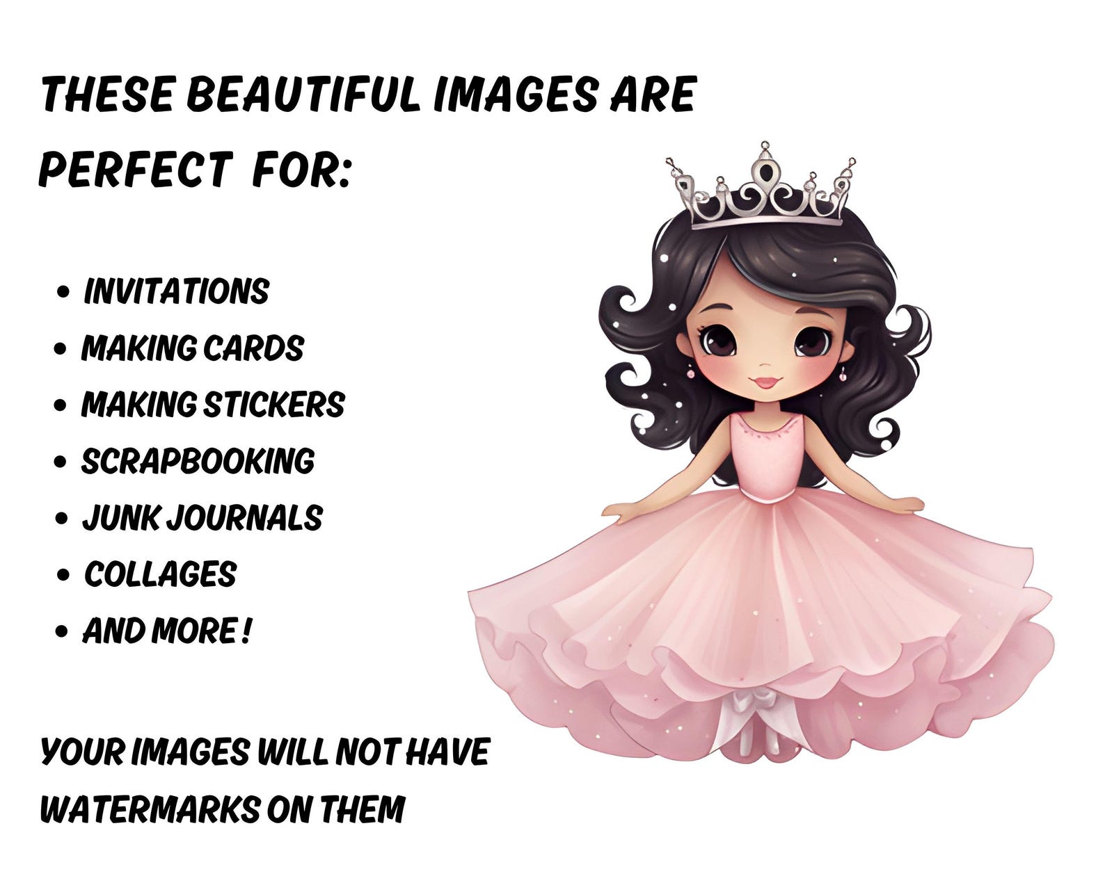 Pink Princess PNG Bundle, Fairytale Watercolor Clipart, Fantasy ...