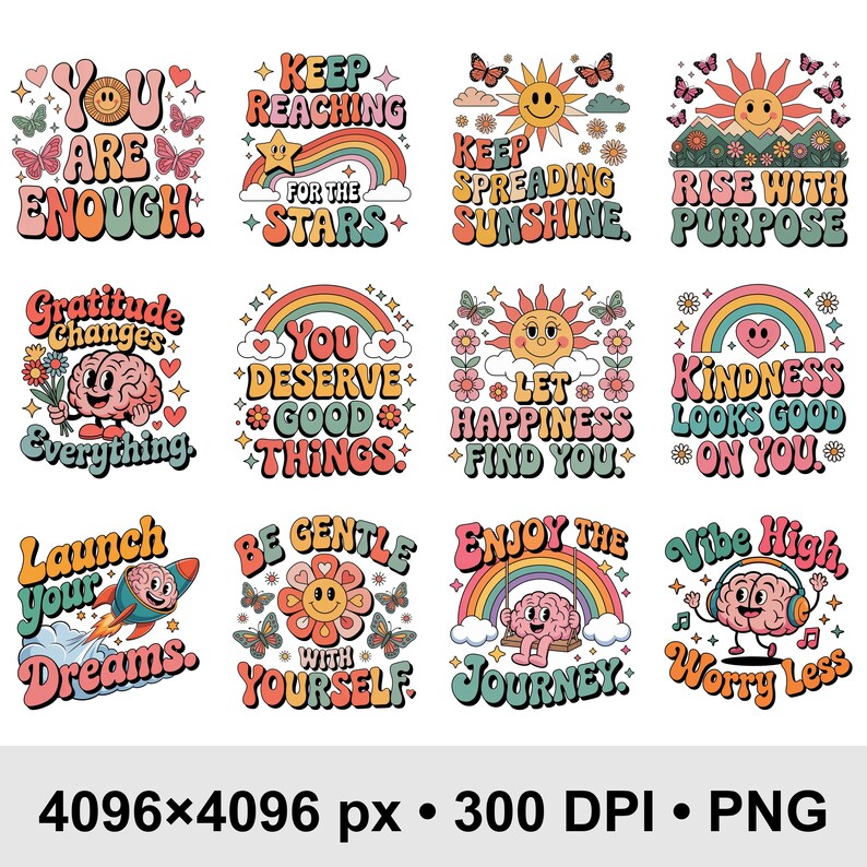 12 Mental Health Quotes Clipart Bundle • Positive Affirmation Pngs ...