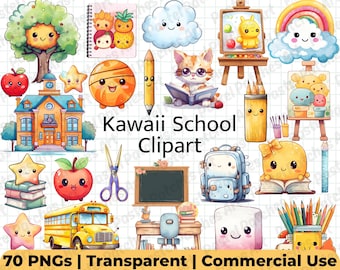 Kawaii School Clipart, Cute School Supplies, Back to School Clipart, Education Clipart, School Kids, Teacher School Supplies, Commercial Use
