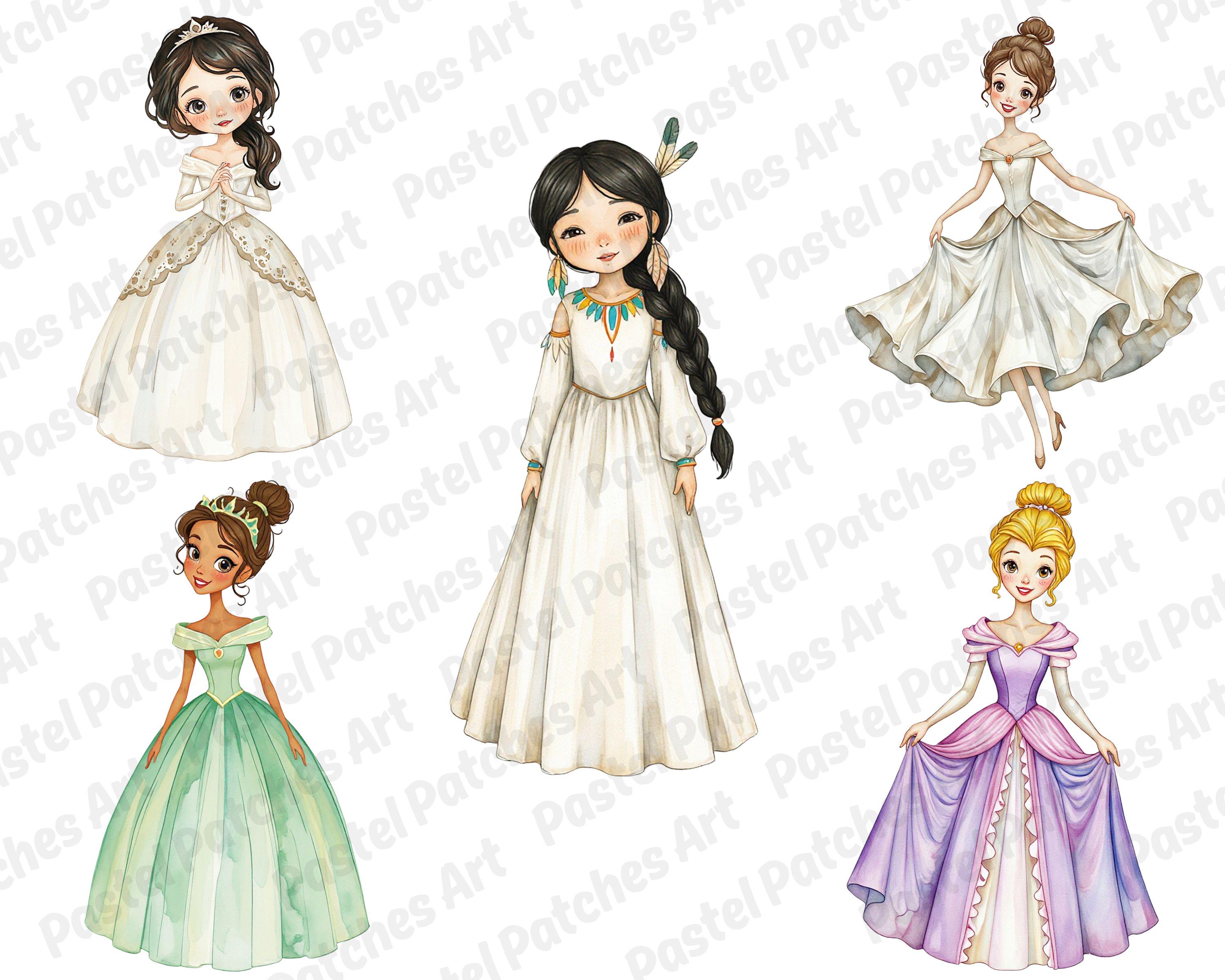 45+ Fairytale Princess PNG Bundle, Watercolor Fantasy Princess Clipart ...
