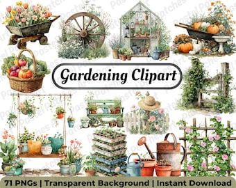 Garden Clipart PNG Bundle for Commercial Use | 70 Watercolor Botanical Illustrations | Spring Floral & Nature Clipart for Instant Download