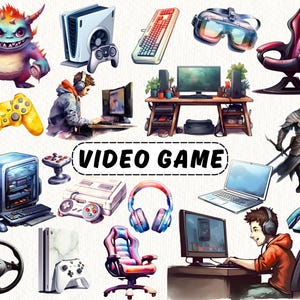 Clipart videogame, clipart gaming, retro gamer clipart, arcade video gamer, game controller clipart, technologie graphics, commercieel gebruik
