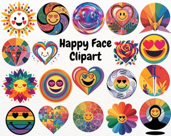 Happy face Clipart ,Smiley Face PNG, Distressed & Checkered Smiley png, Daisy Happy Face png, Watercolor Emoji Clipart, Cute Faces Clipart