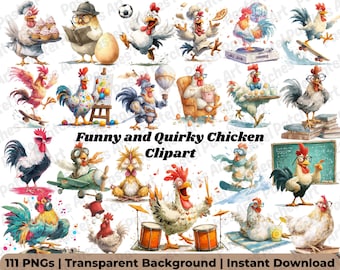 Funny Chicken Png Clipart PNG, Quirky Rooster Clipart PNG Bundle, Farm Chicken Stickers Transparent Background, Whimsical Chicken Art