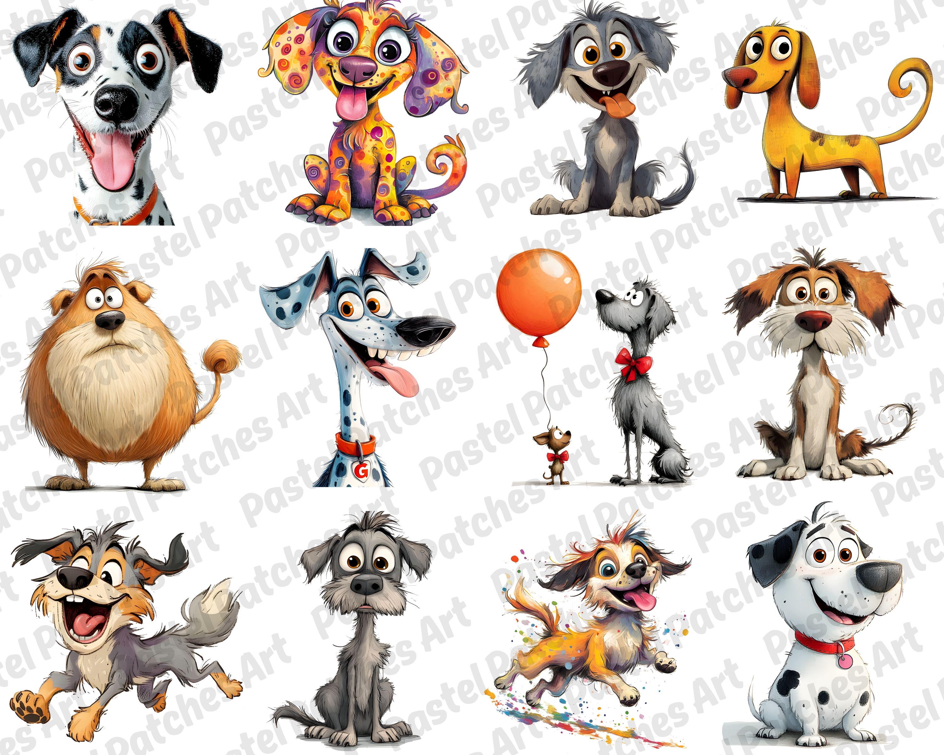 Quirky Dog Clipart PNG Bundle, Funny Pets Dog Clipart, Whimsical Dogs ...