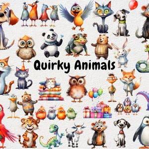 Quirky Animals Clipart, Funny Animals PNG, Whimsical Animals Designs, Cute Safari Animals, Silly Animals Clip Art, Playful Graphics Nursery