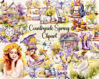 Watercolor Lavender Clipart, Cottagecore Spring Countryside, Purple Floral PNG, Summer Lavender Art, Spring Flowers Clipart