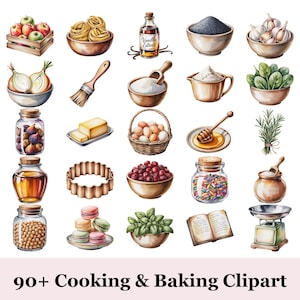 90+ Watercolor Cooking and Baking Clipart Bundle • Kitchen PNG Illustrations • Food, Ingredients & Baking Tools Supplies • Digital Download
