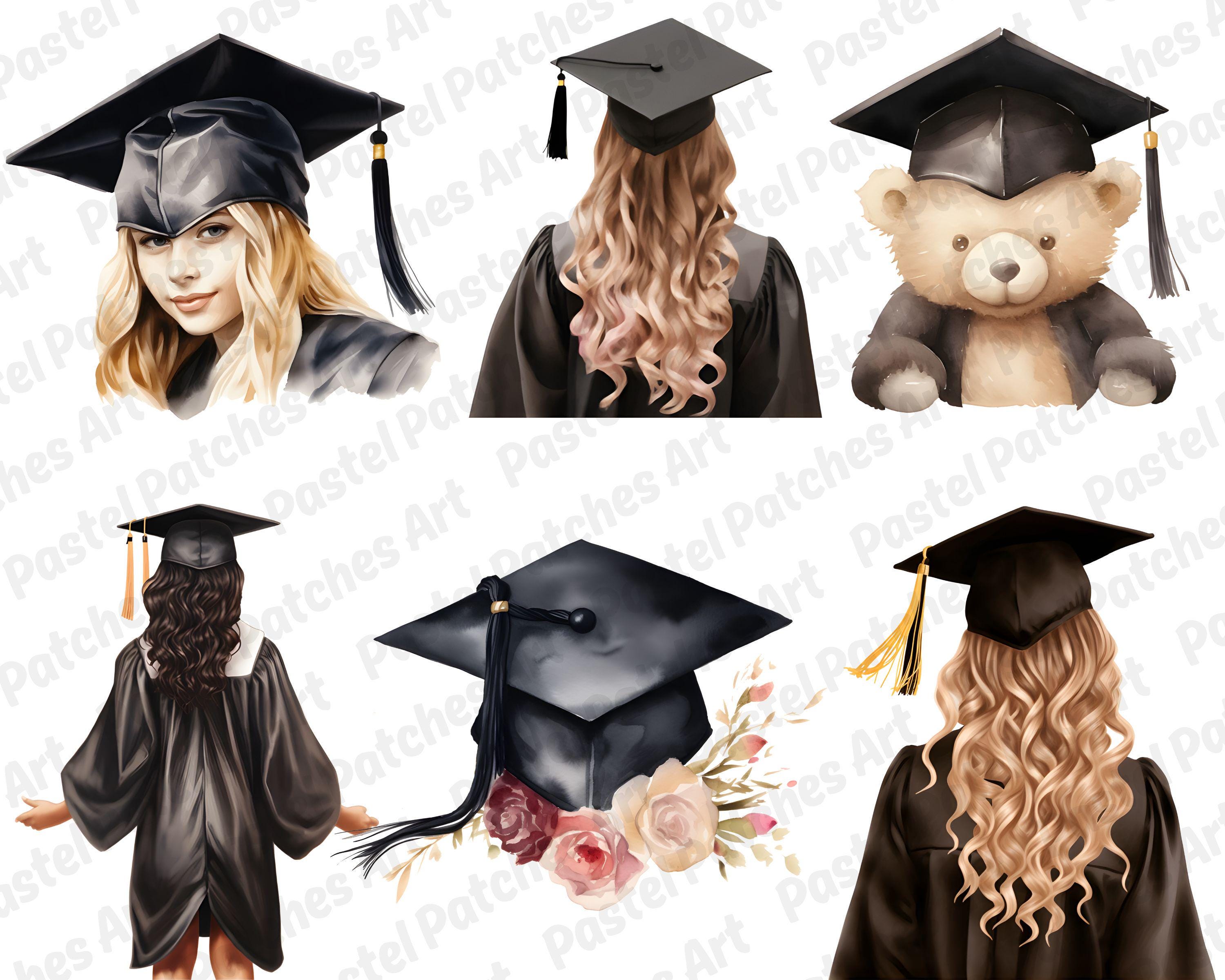 Watercolor Graduation Clipart PNG | Graduation Cap & Diploma Art Bundle ...