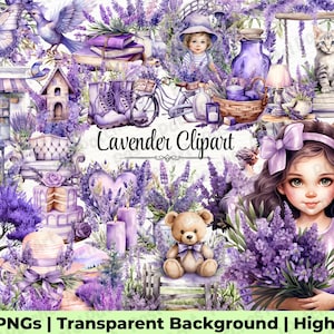 Lavender Clipart, 170+ Purple Flower Graphics, Wedding Florals PNG, Digital Premade Floral Bouquet, Digital Instant Download, Commercial Use