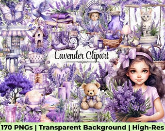 Lavender Clipart, 170+ Purple Flower Graphics, Wedding Florals PNG, Digital Premade Floral Bouquet, Digital Instant Download, Commercial Use