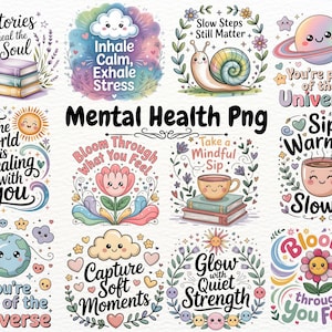 Mental Health PNG Bundle | Therapist Approved Resources | Self Care Stickers | Instant Download | Counselor Gift Digital Files