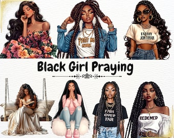 Faith Girl Praying Clipart PNG, Spiritual Girl Clipart PNG Bundle, Christian Woman PNG Transparent Background, Prayer Journal Art
