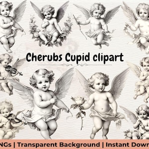 Cherubs Cupid Clipart, Angel Clipart, Fine Line Angel Art, Watercolor Cherubs, Romantic Art, Love Illustration Designs, Cherubs Art Wedding