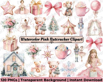 120 Aquarell Rosa Nussknacker Clipart | Weihnachtsballerina Kunst (Digitaler Download)