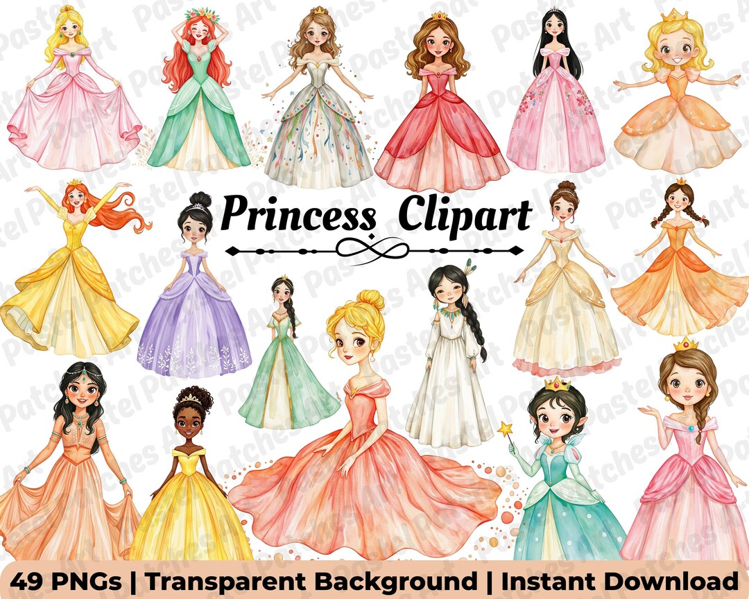45+ Fairytale Princess PNG Bundle, Watercolor Fantasy Princess Clipart ...