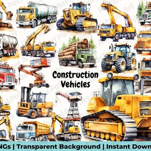 Construction Vehicles Clipart, Yellow Bulldozer Clipart, Dump Truck, Cement Truck, Construction Truck Clipart, Commercial Use Digital PNG