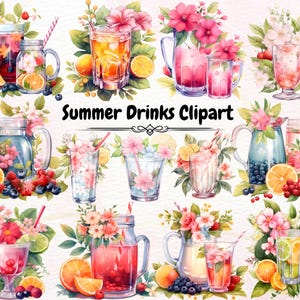 Clipart aquarelle cocktail d'été, cocktail de mariage, menu du bar, clipart boissons, usage commercial, graphismes de boisson tropicale, boisson alcoolisée