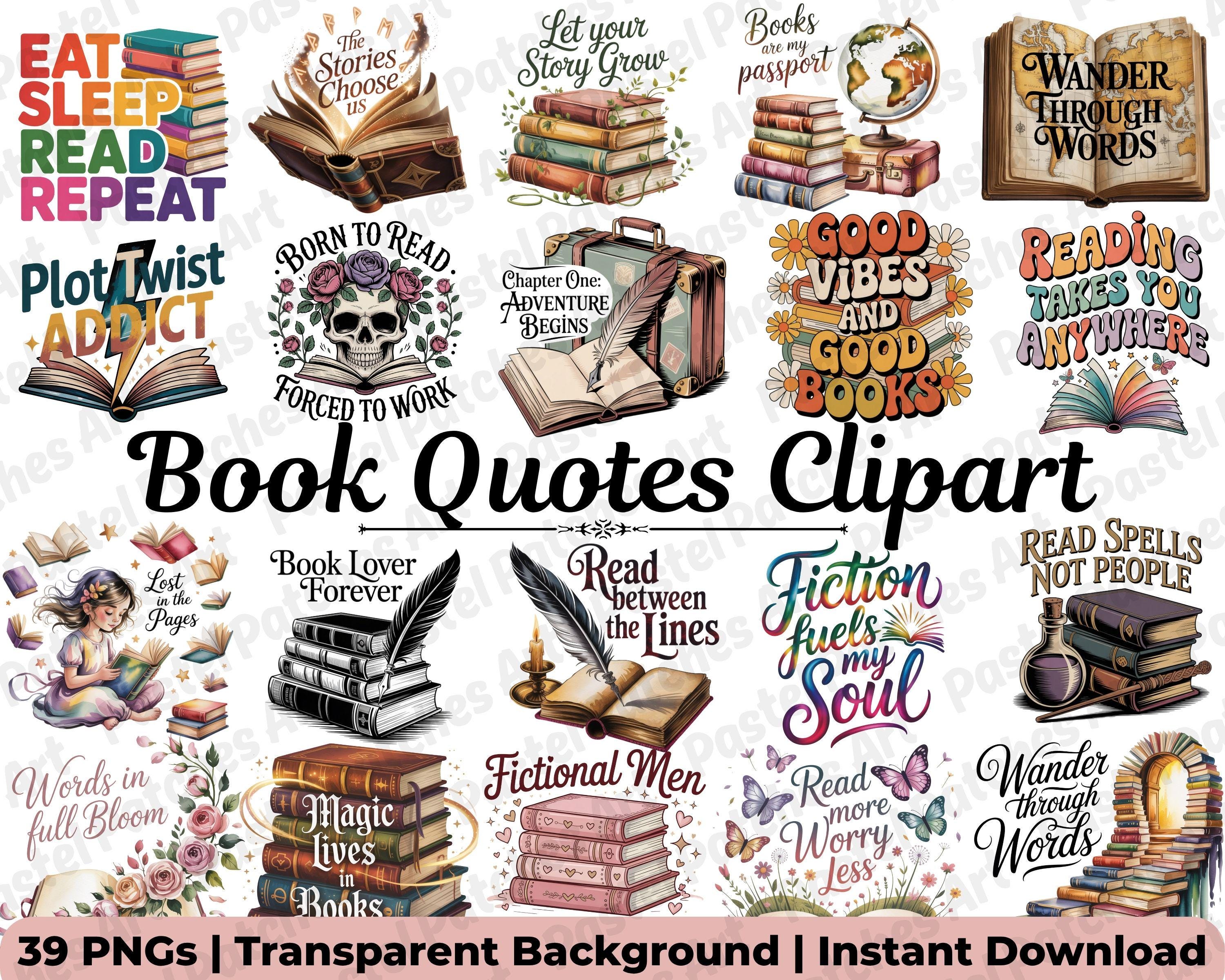 Book Quotes PNG Bundle Clipart | Book Lover PNG & Bookish Graphics ...