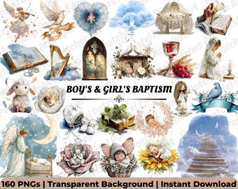 Baby Boy Girl Baptism Clipart, Christening Blessing Art, Catholic Christian Religious Graphics, Cross Bible Illustrations