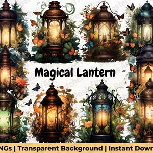 Magical Lantern Clipart - Fantasy Lantern Illustrations, Magic Clipart, Victorian Lantern PNG, Autumn PNG, Fall Decor, Gothic Graphics PNG