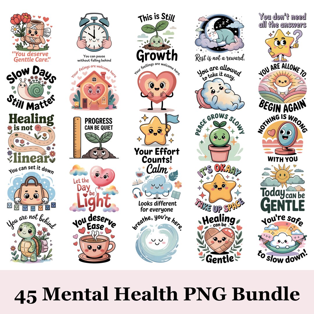 Mental Health PNG Bundle 45+, Positive Affirmation Quotes, Self Care ...