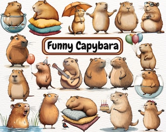 Funny Capybara Clipart, Kawaii Animal Illustration, Trendy Sublimation Image, Nursery Clipart, Water Quirky Animal Capybara Sublimation