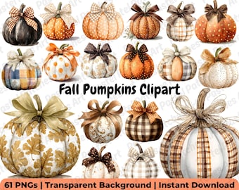 Pumpkin Clipart Bundle, Watercolor Fall PNG, Autumn Sublimation for Crafts