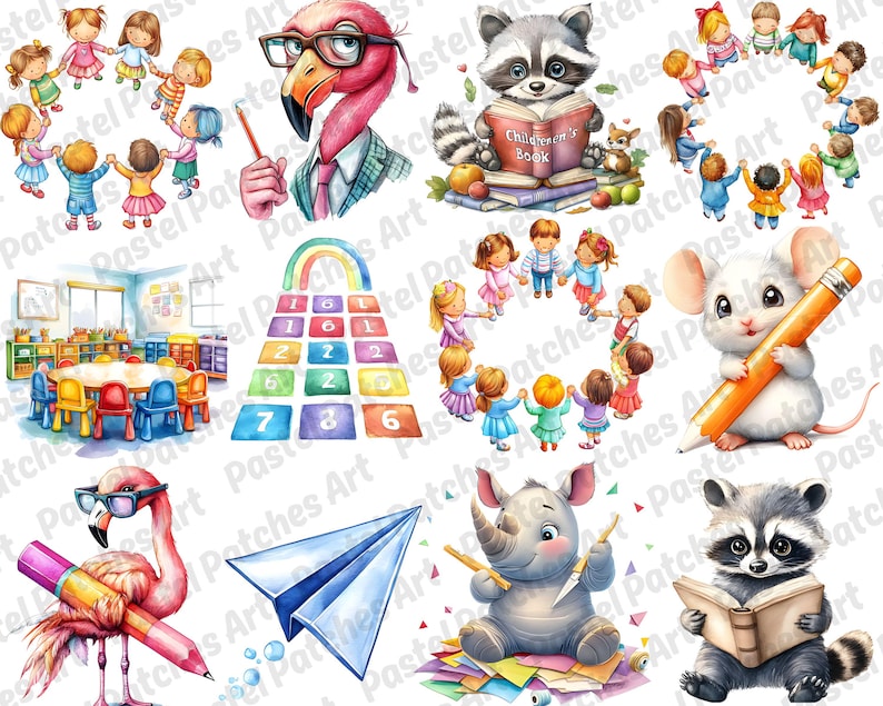 Daycare Clipart, Happy Back to School Clipart Bundle, Teacher Kids ...