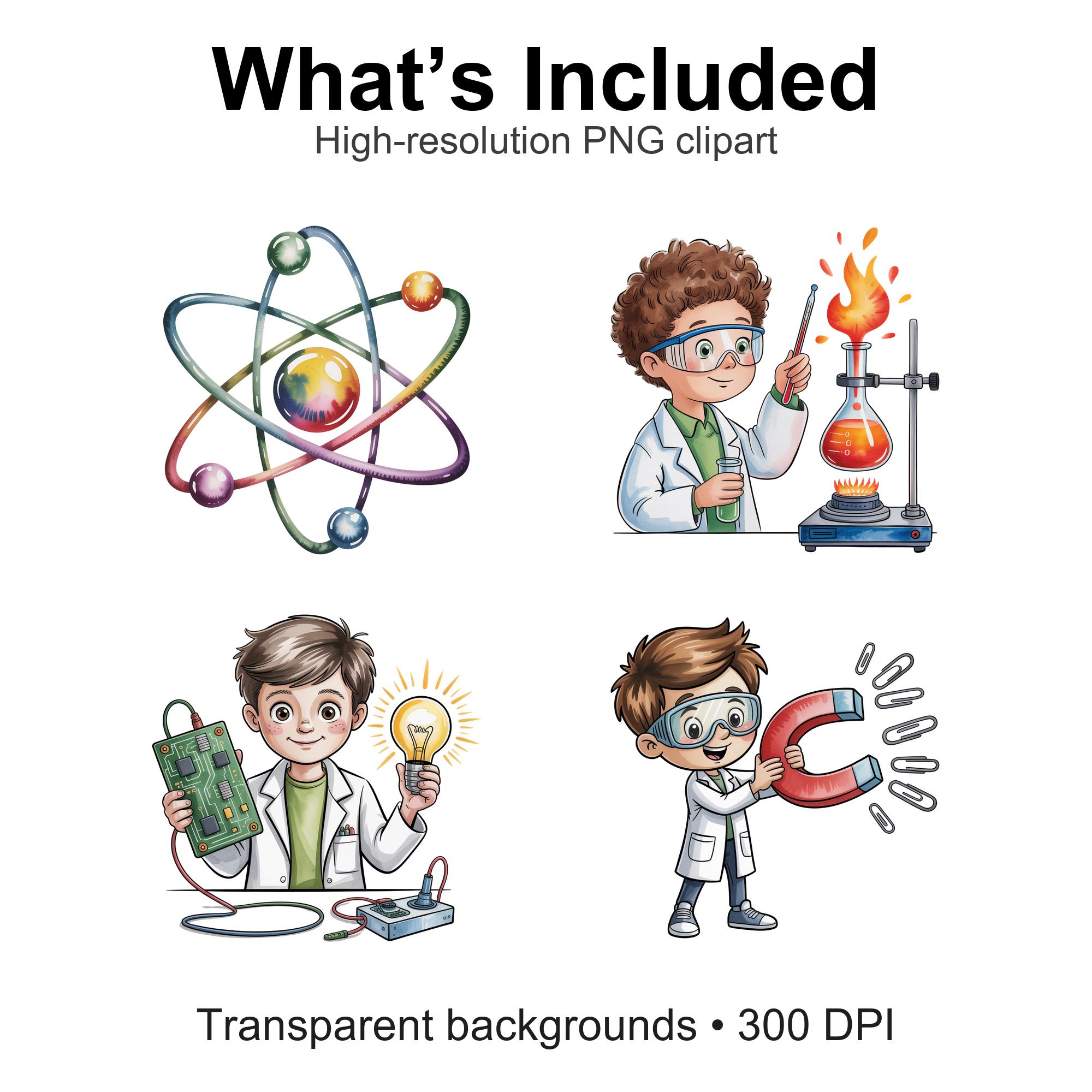 Scince Class Graphics Watercolor Science Clipart Bundle for Kids | 12 Cute STEM Classroom ...