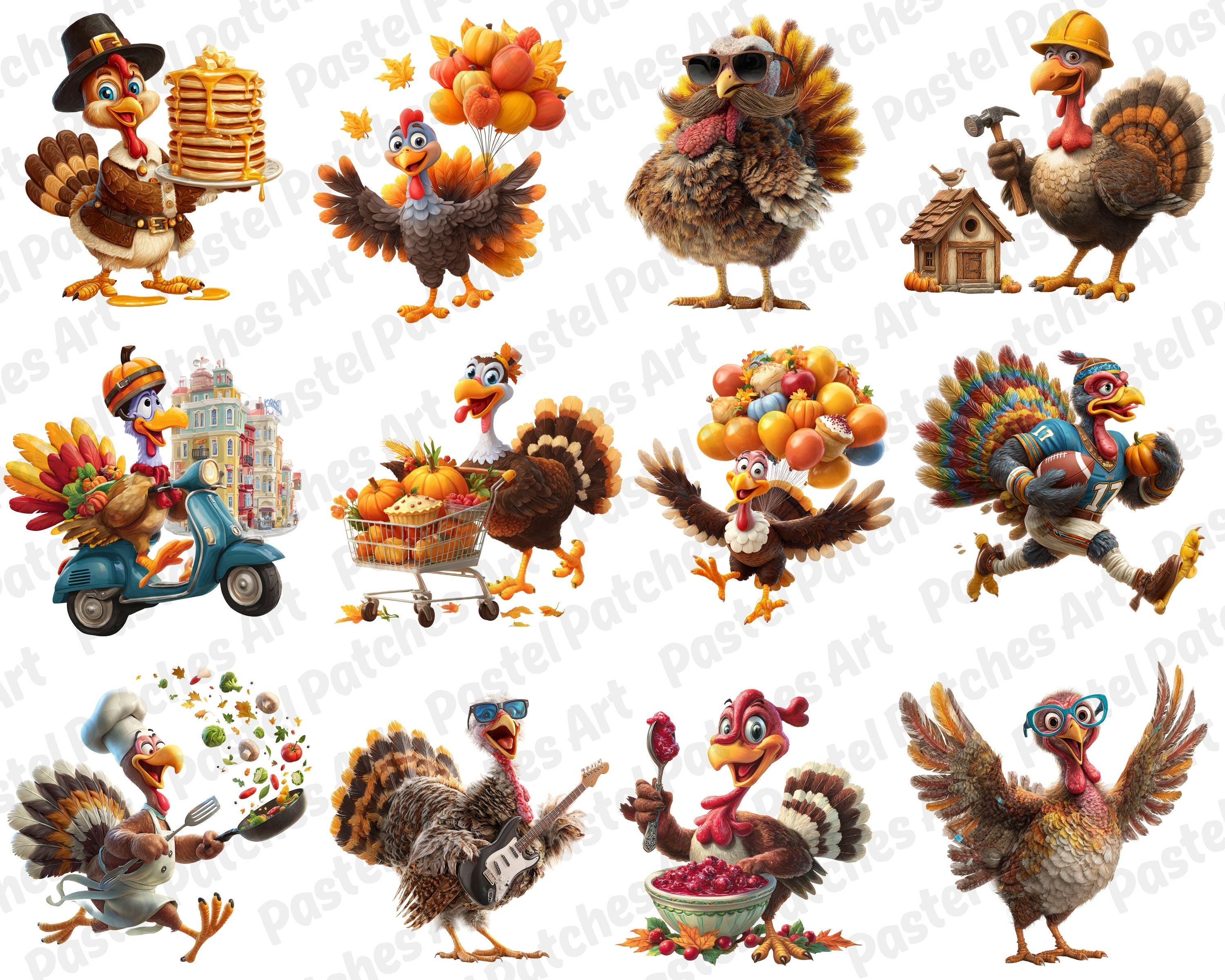 Funny Thanksgiving Clipart PNG Bundle | Quirky Turkey Clip Art for ...
